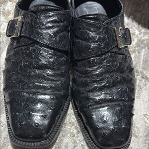 Black Ostrich-Embossed Leather Derbys with Glossy Finish